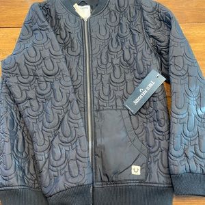True Religion women’s black nylon quilter bomber. New with tags. Size large